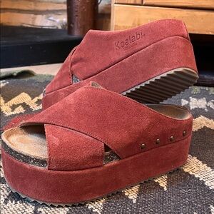 Women's Red Suede Platform Slides